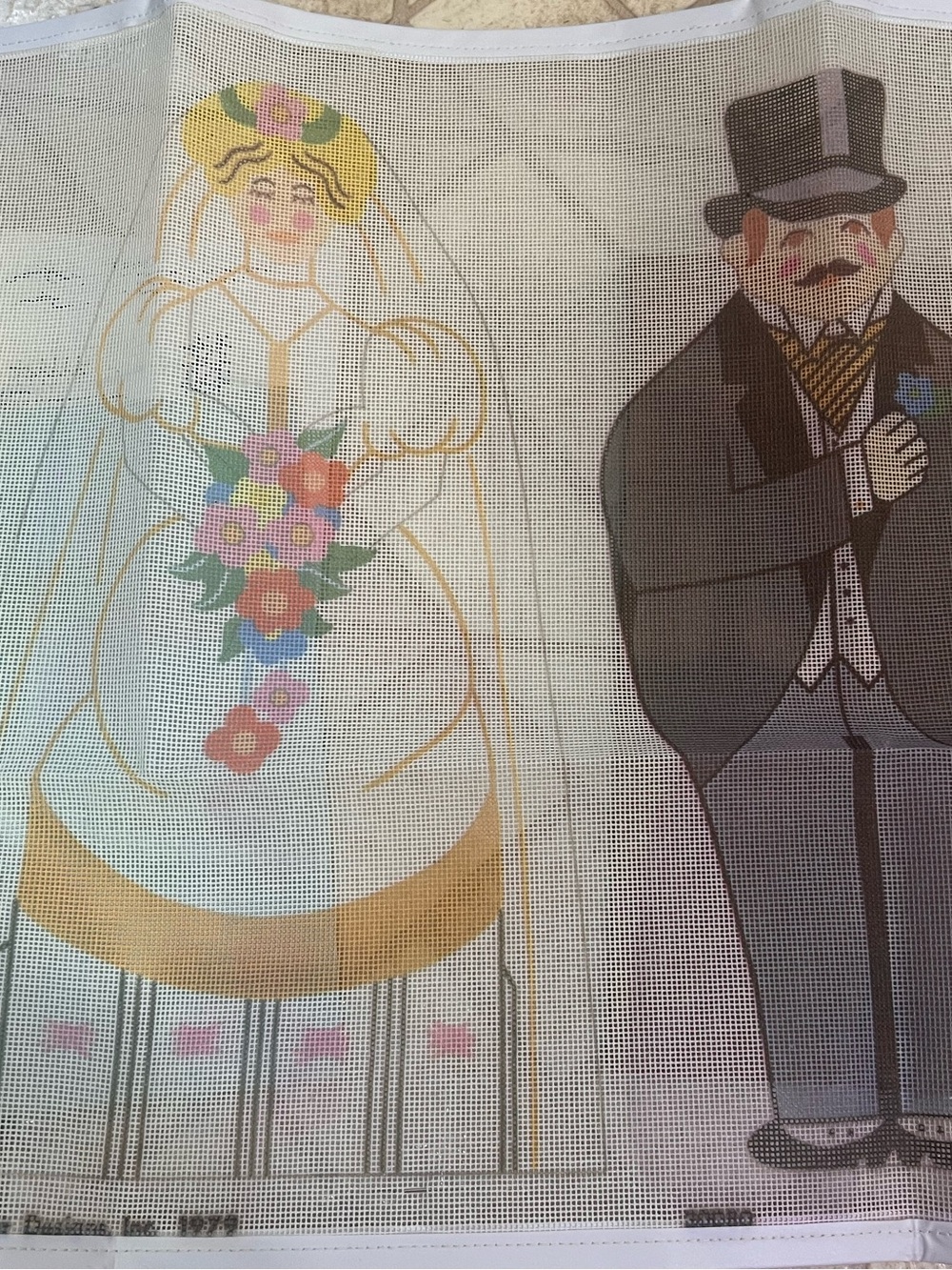 Vintage Candamar Designs 70s Needlepoint Kit Bride And Groom 17” Tall - Picture 2 of 10